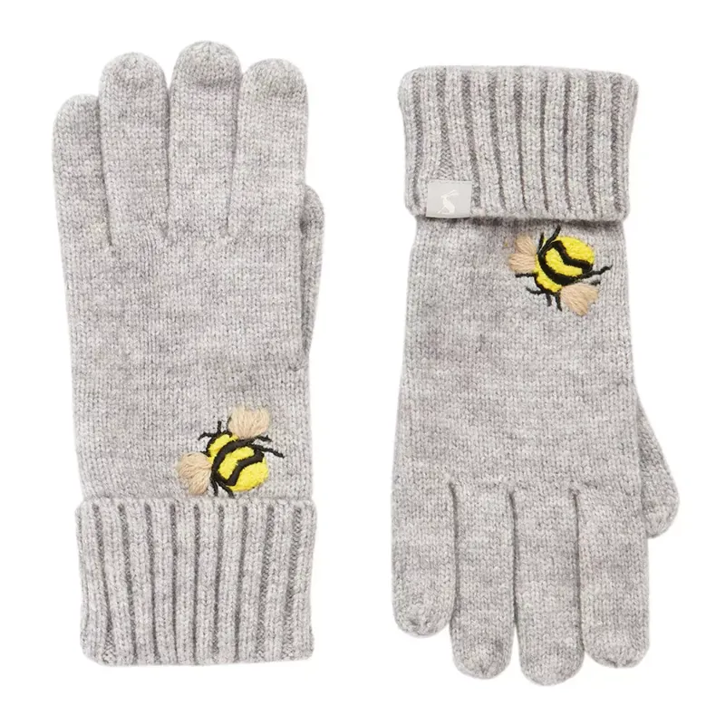 Joules Stafford Embroidered Gloves - Grey Embroidered Bee